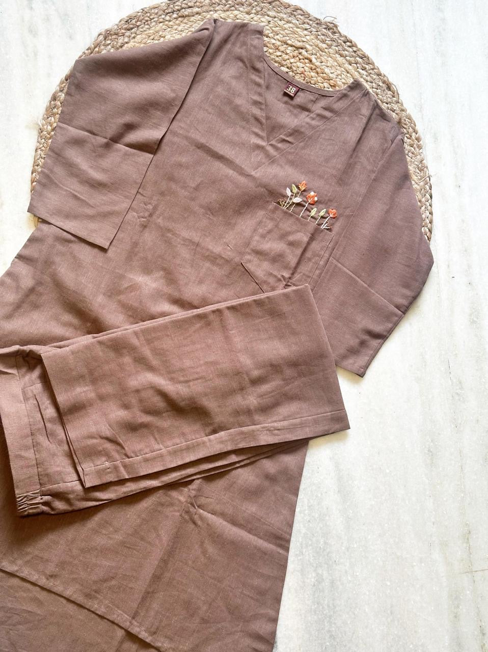 Linen Cotton Pocket work Co-ord Set
