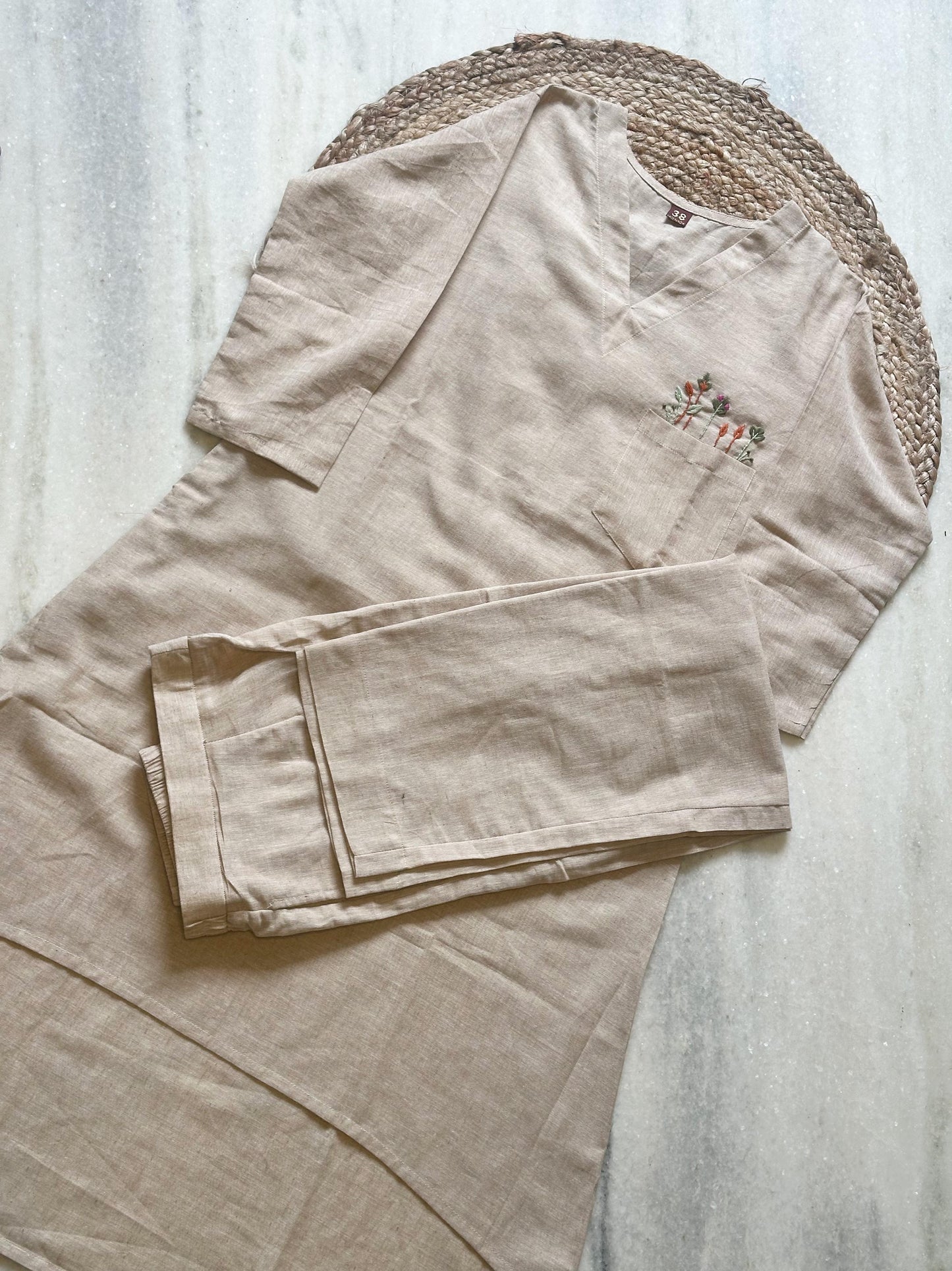Linen Cotton Pocket work Co-ord Set