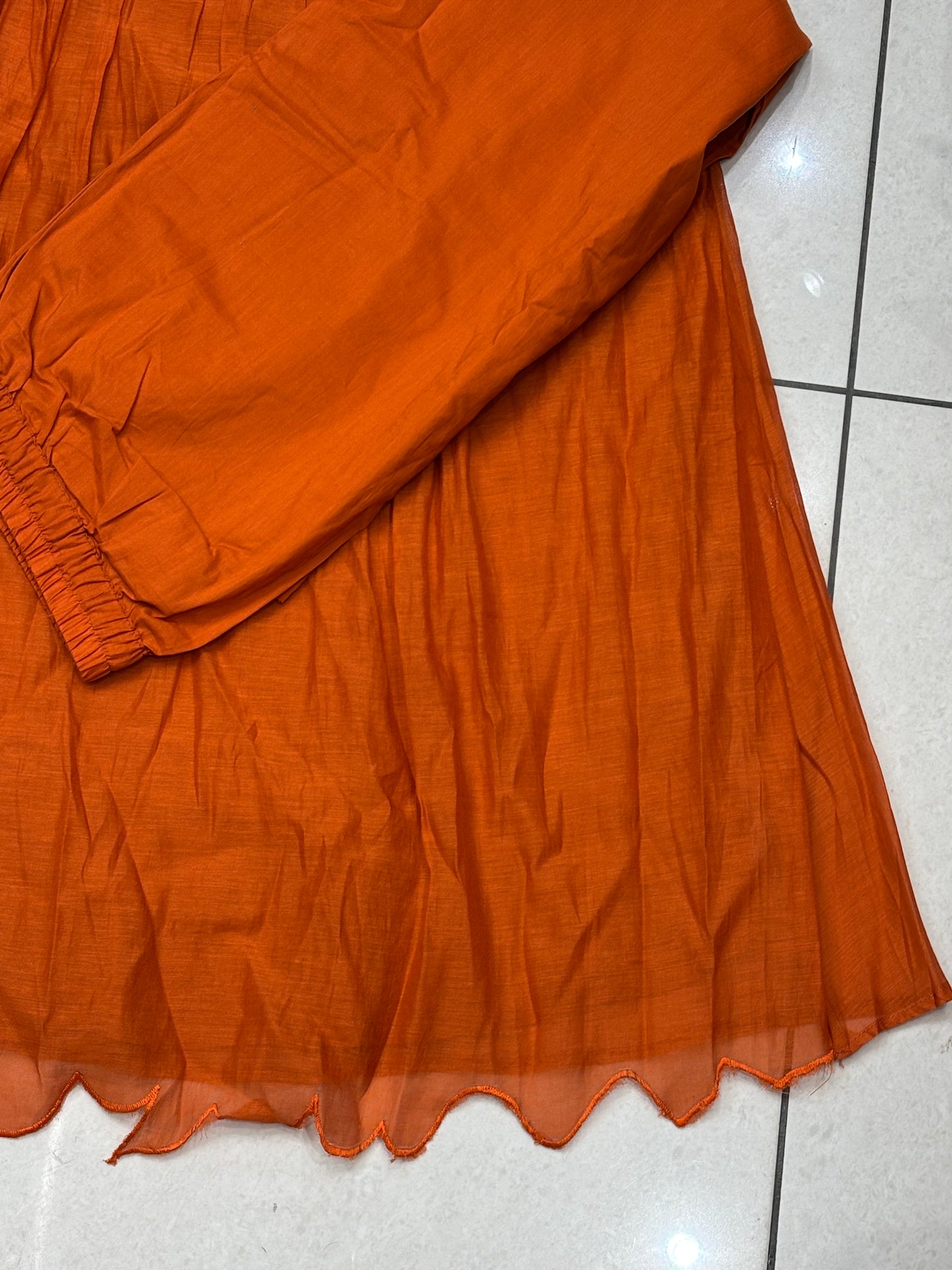 Orange Applique work mul chanderi