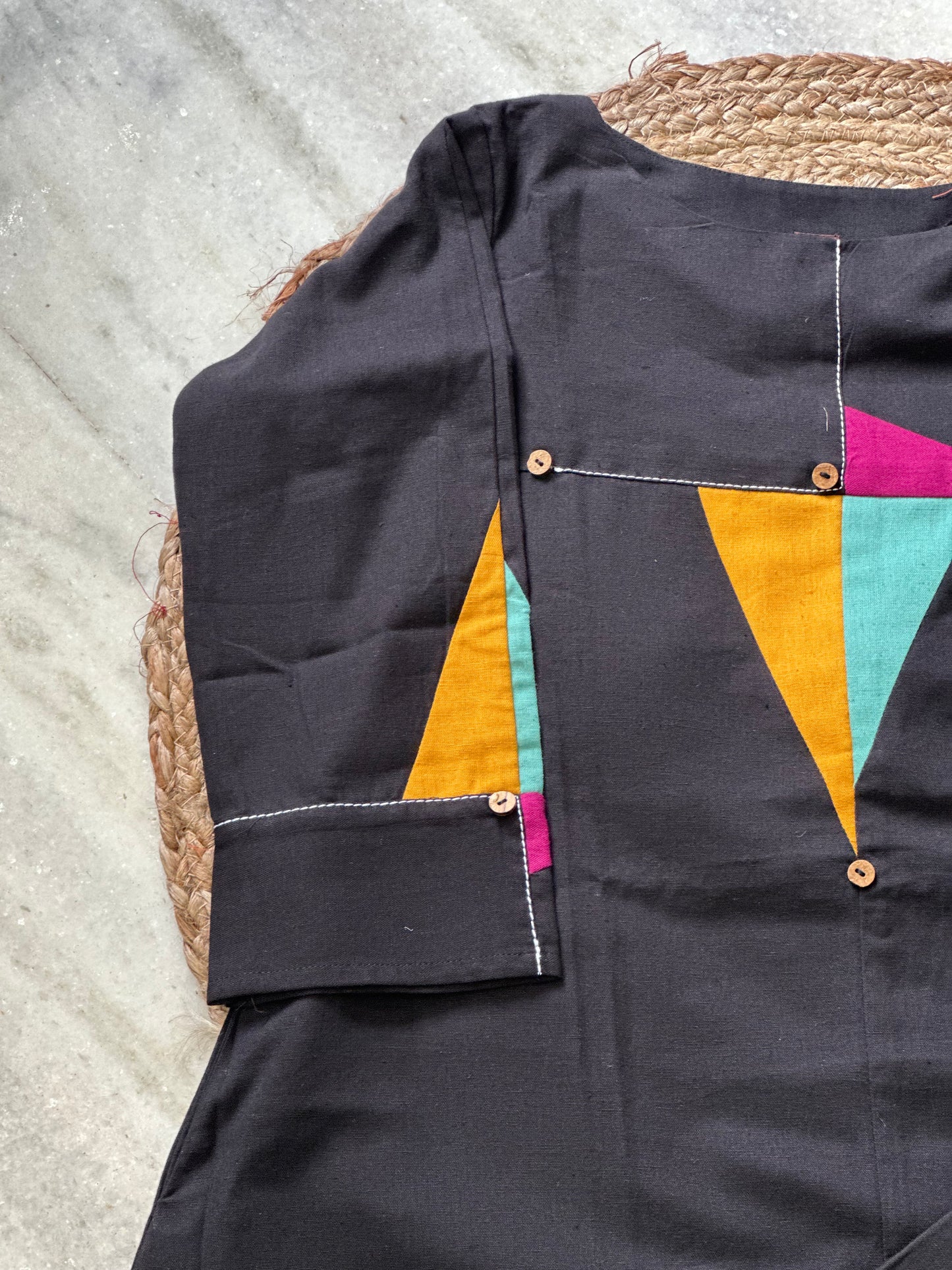 Black patch work pant pair