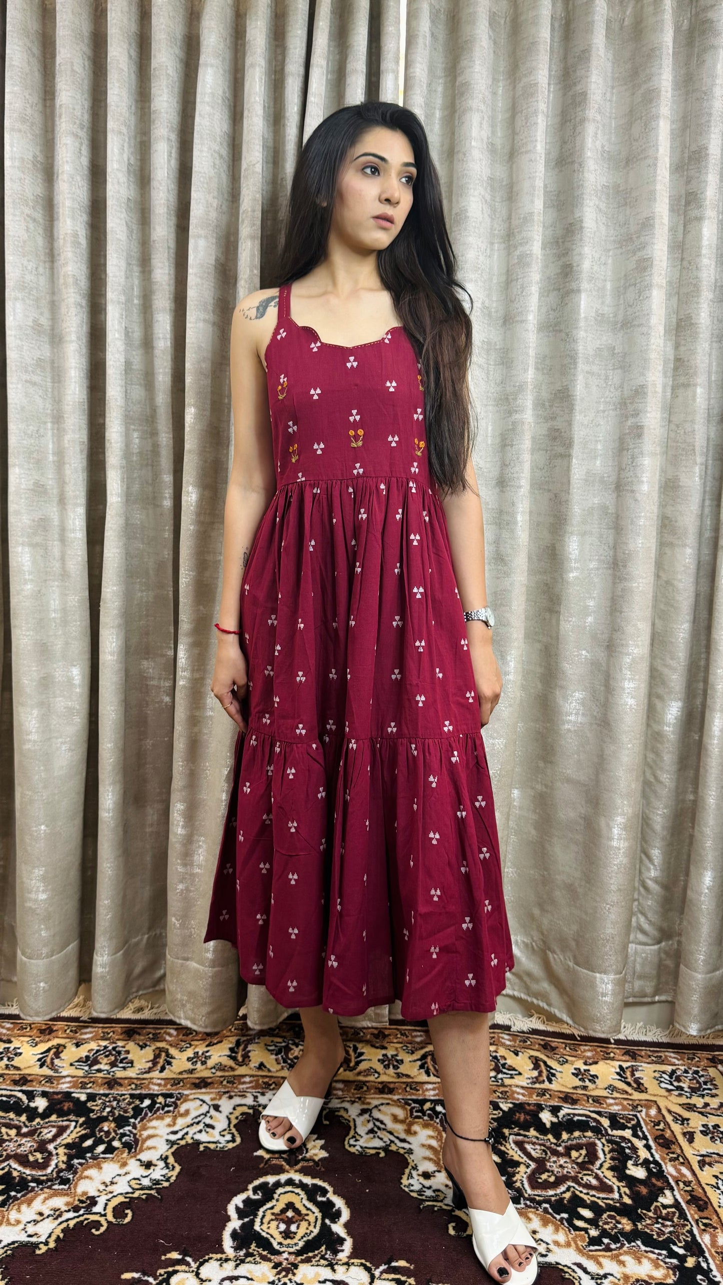 Maroon Handloom Middi