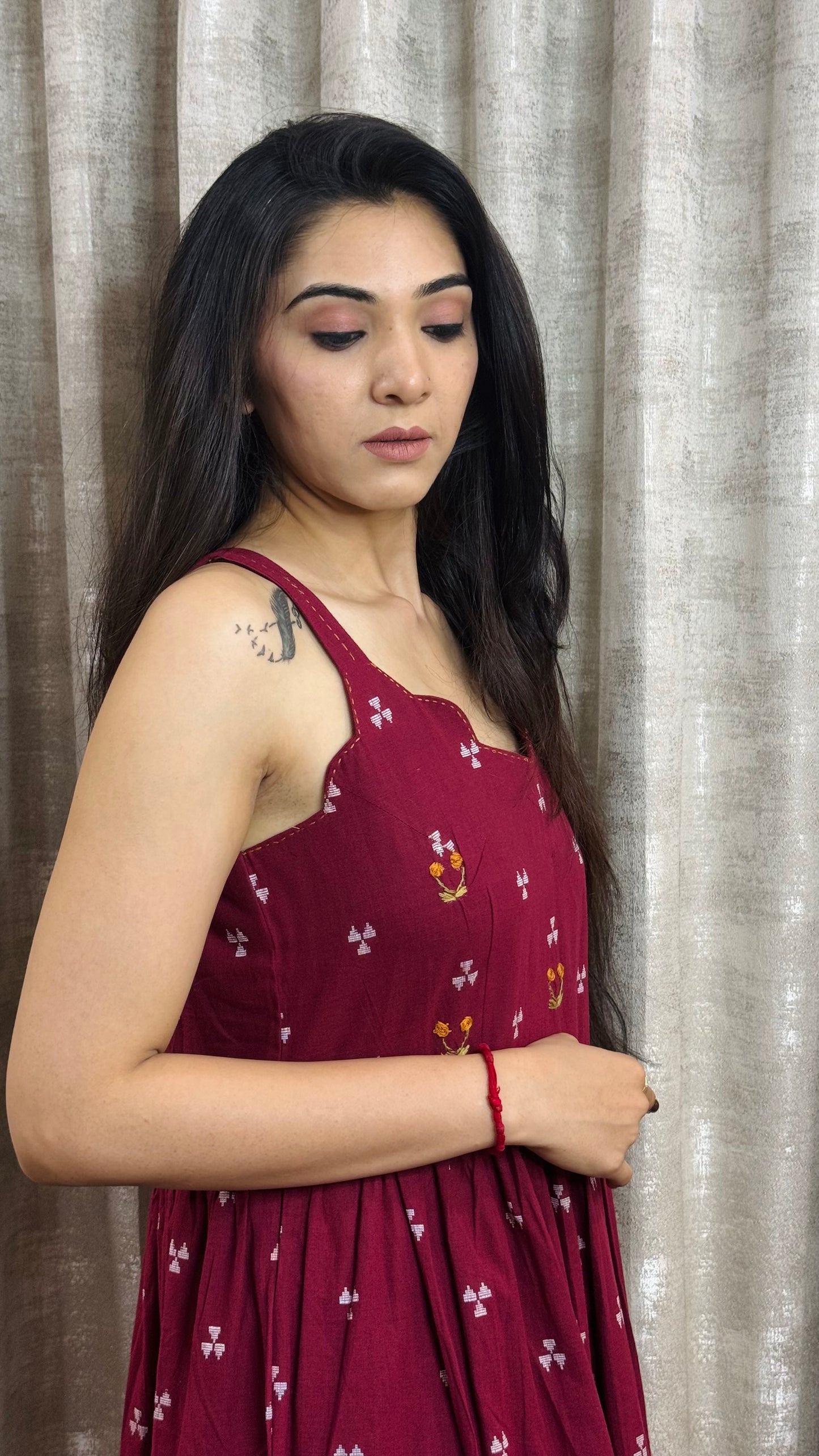 Maroon Handloom Middi
