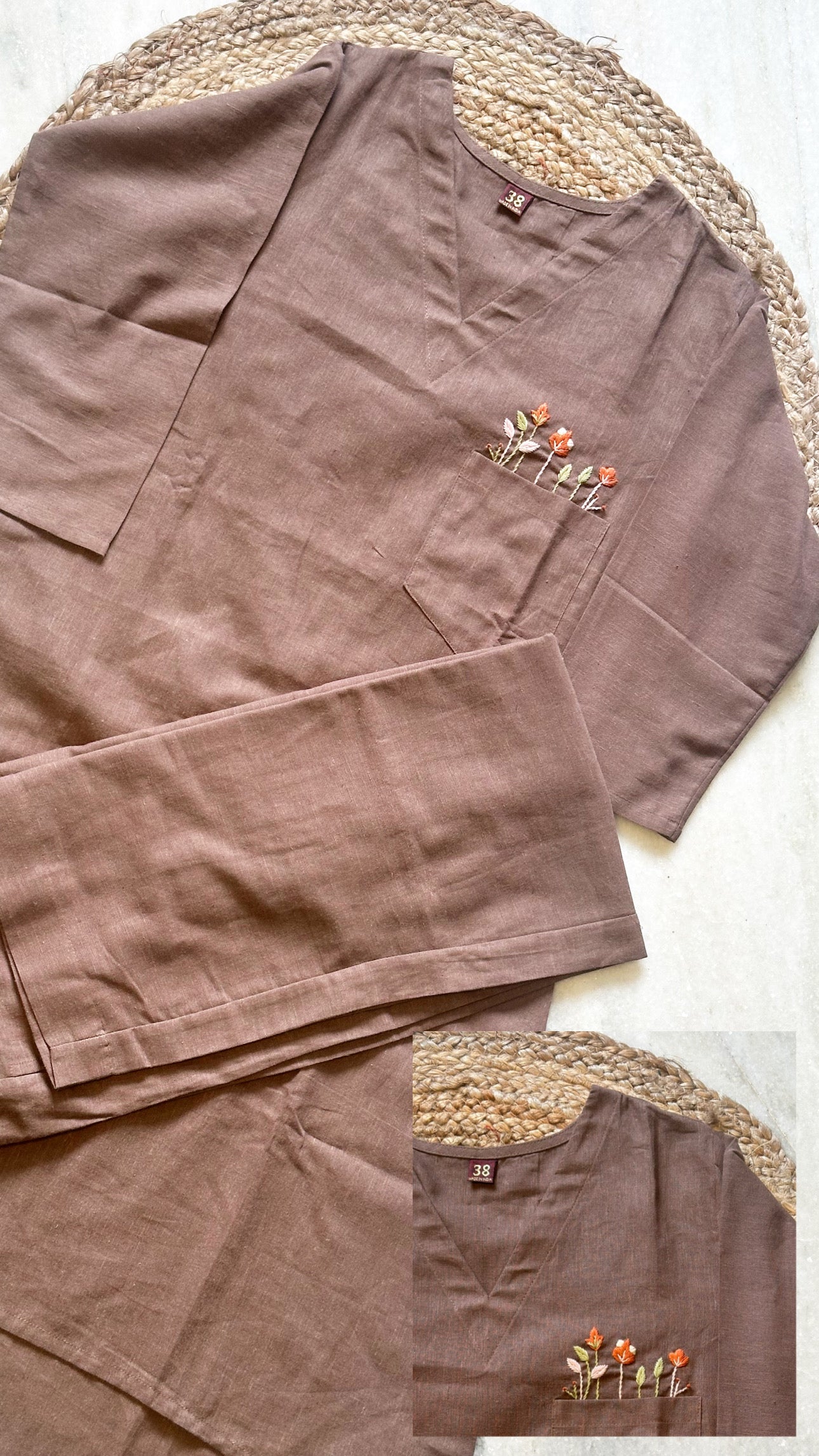 Linen Cotton Pocket work Co-ord Set