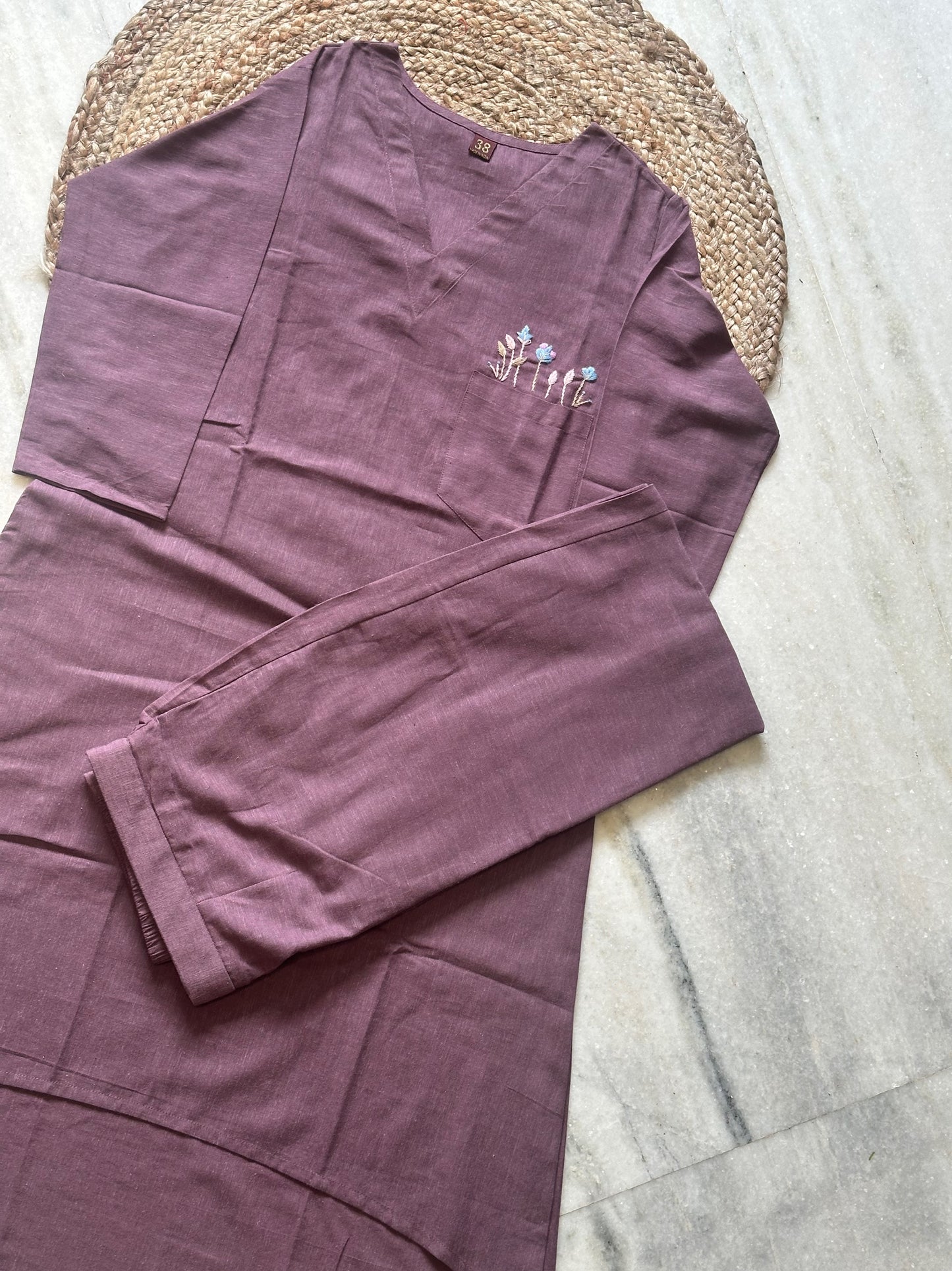 Linen Cotton Pocket work Co-ord Set