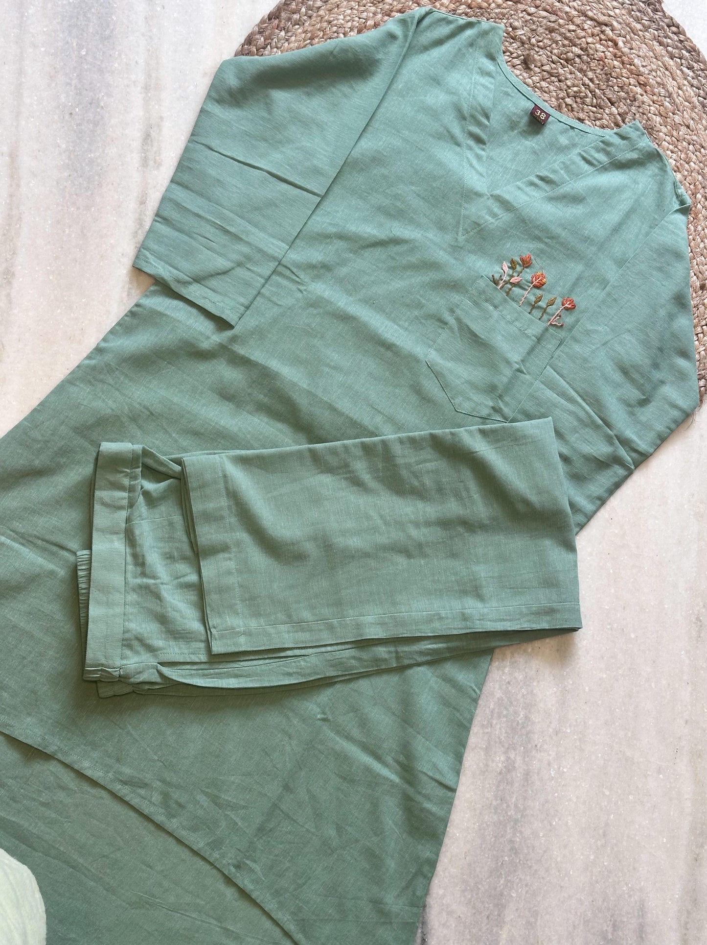 Linen Cotton Pocket work Co-ord Set