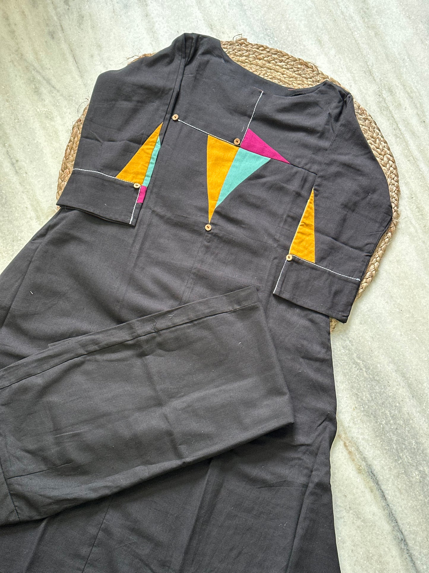 Black patch work pant pair
