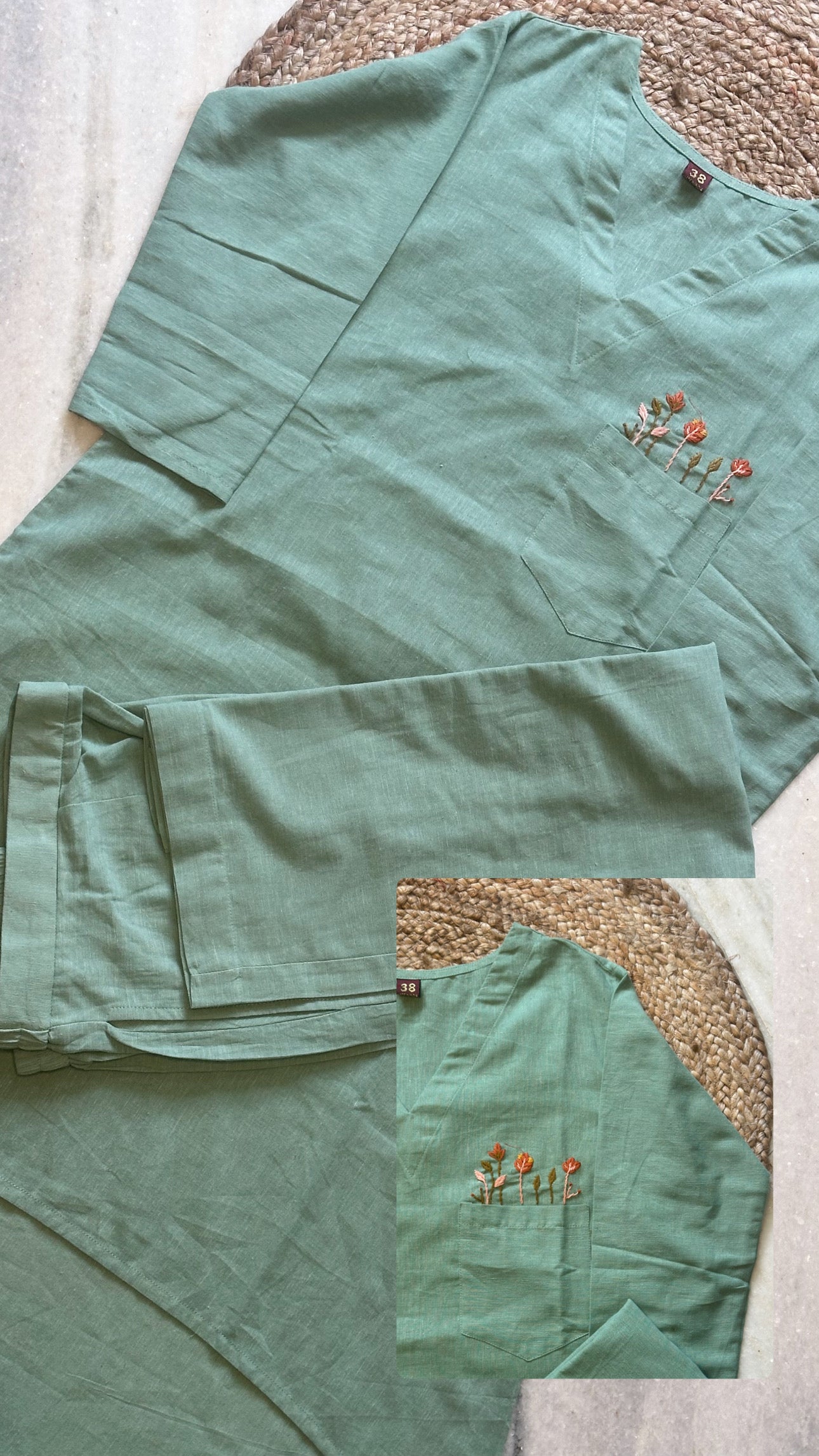 Linen Cotton Pocket work Co-ord Set