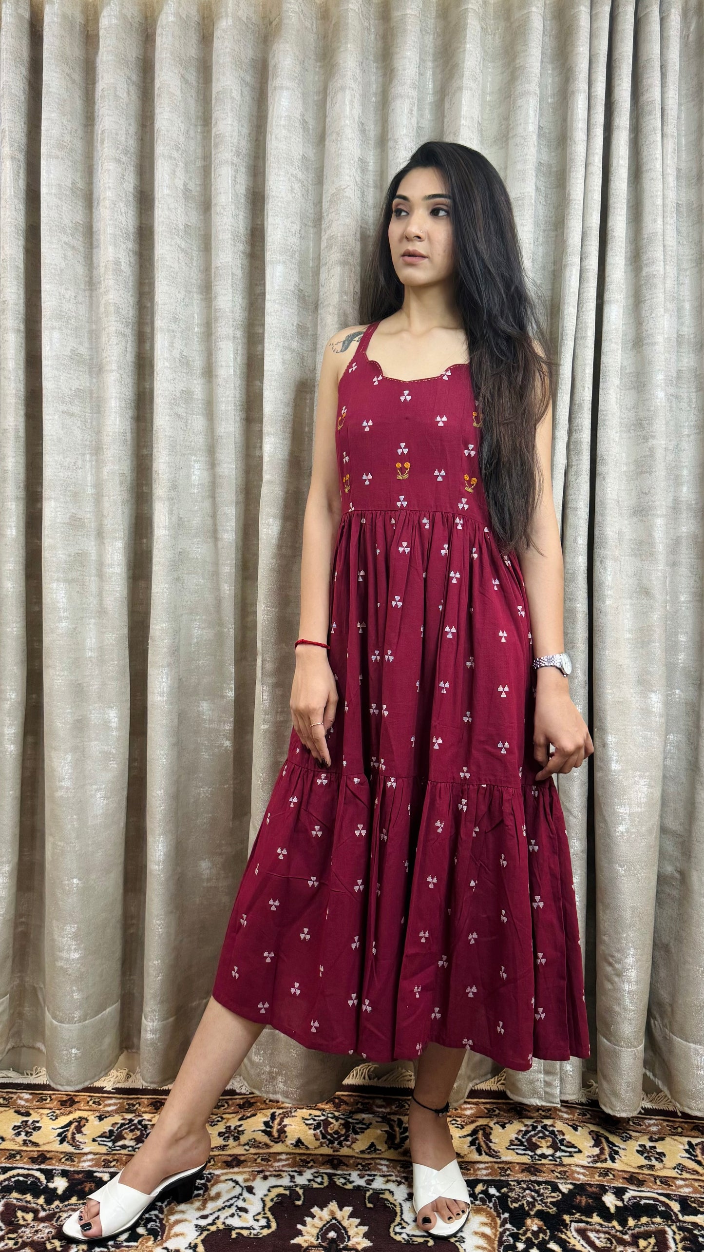 Maroon Handloom Middi