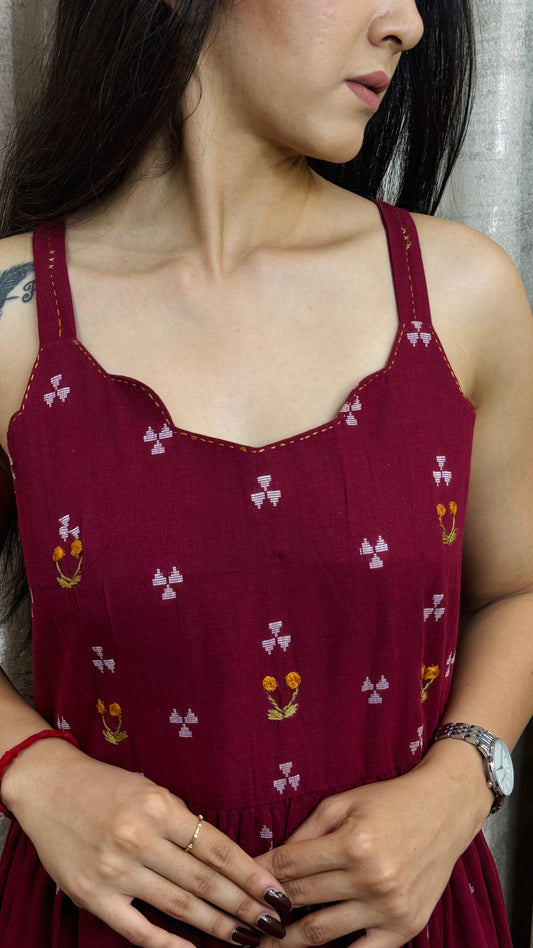 Maroon Handloom Middi