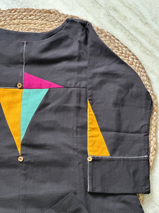 Black patch work pant pair