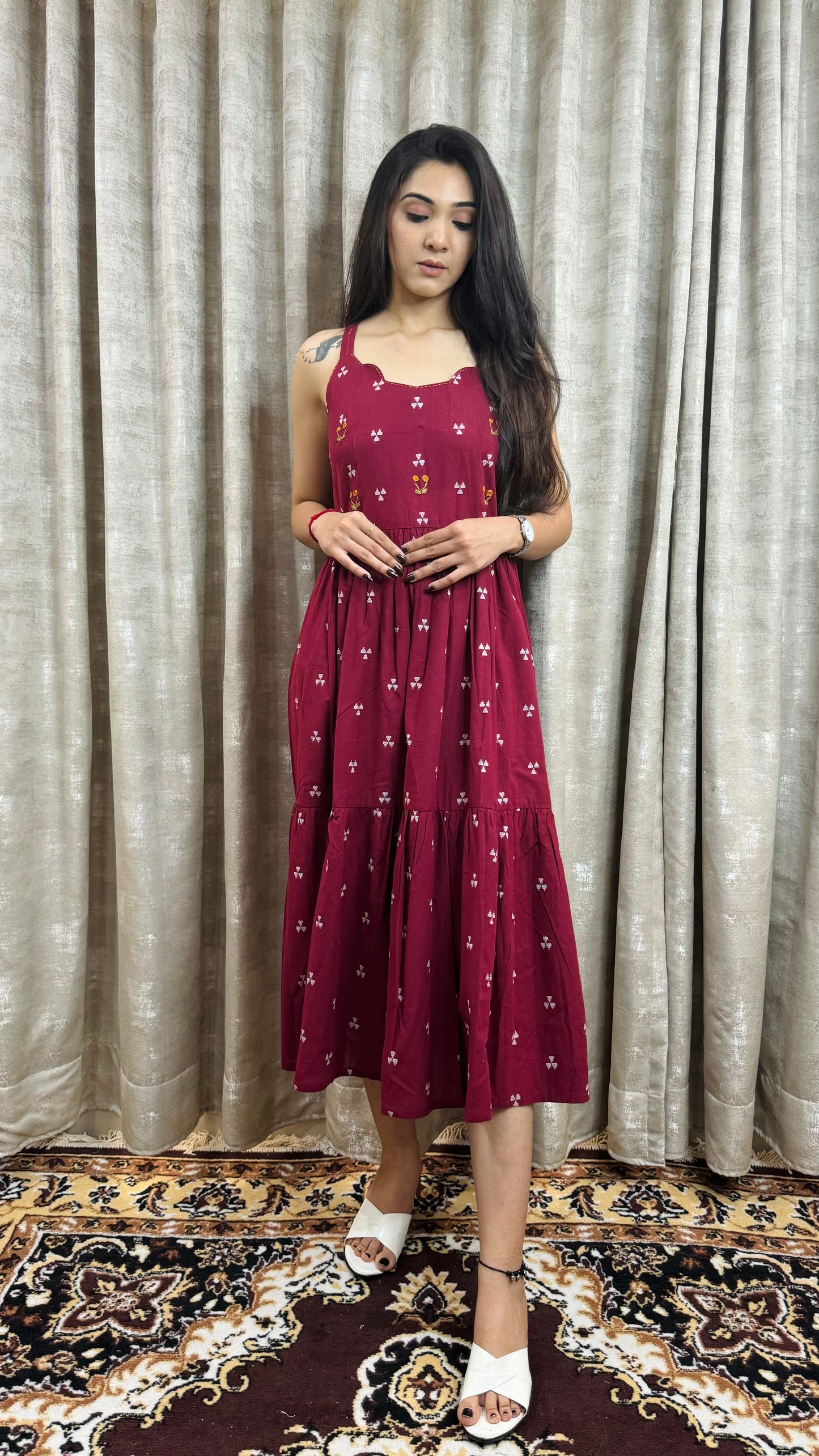 Maroon Handloom Middi