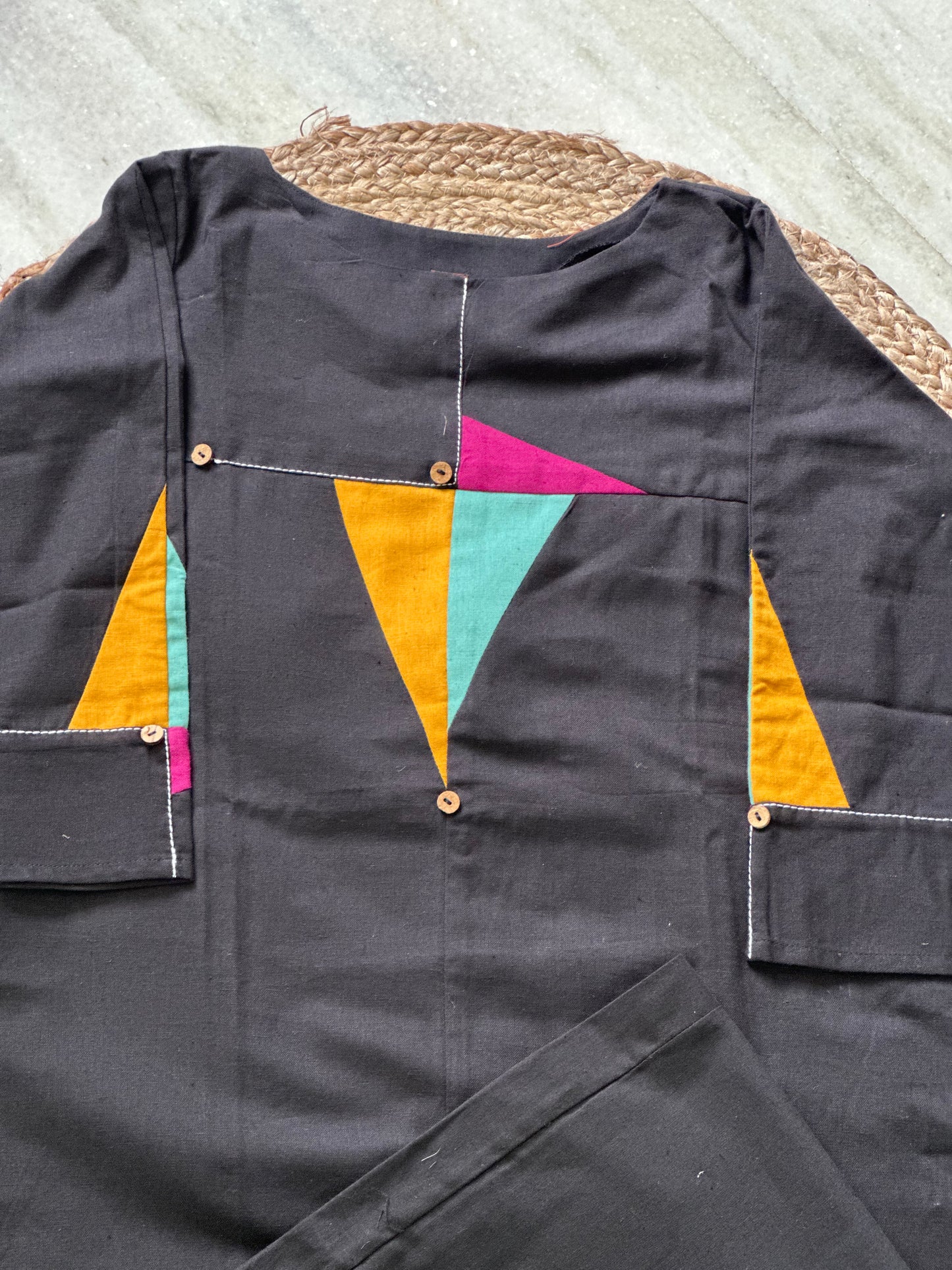 Black patch work pant pair
