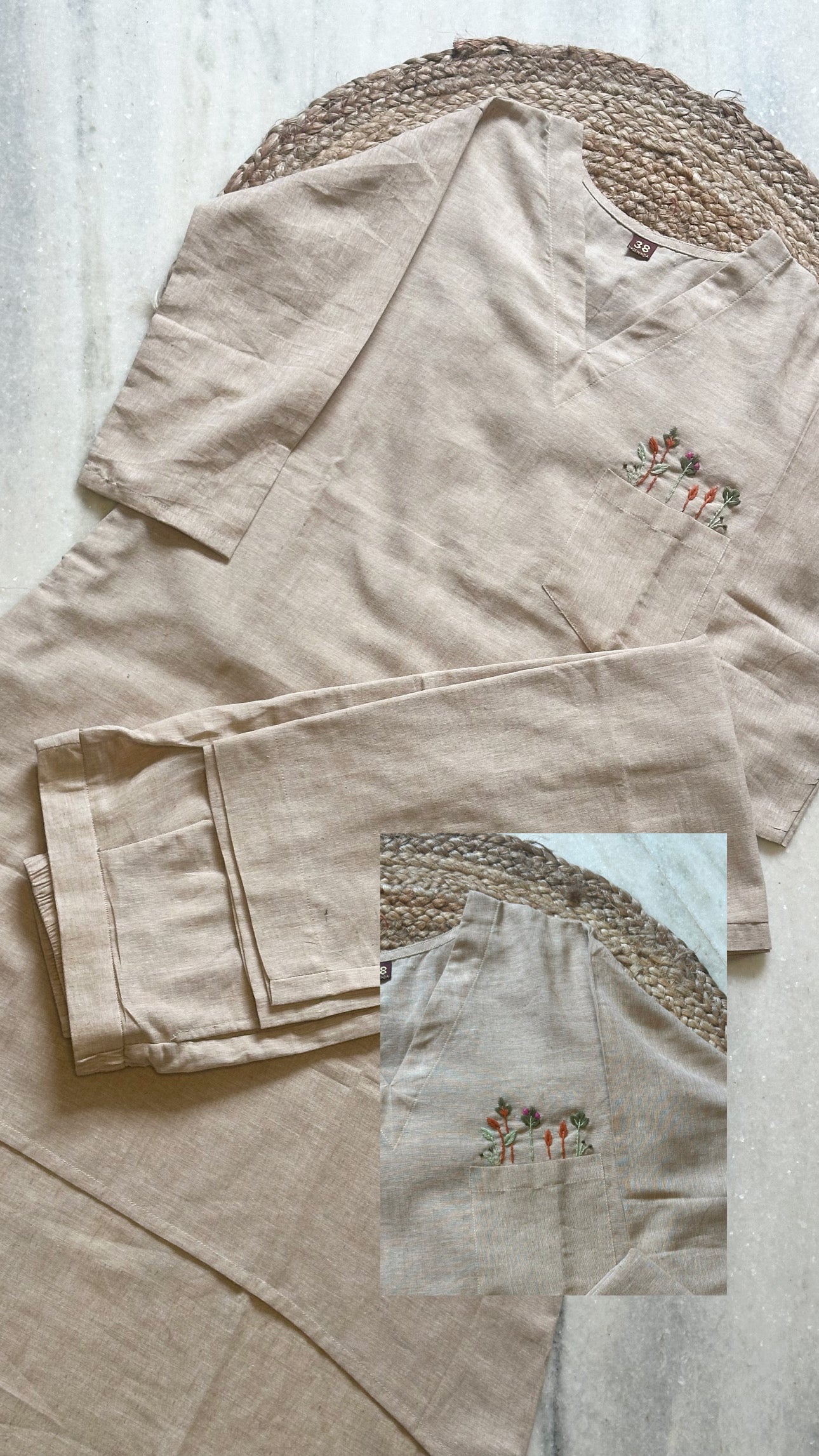 Linen Cotton Pocket work Co-ord Set