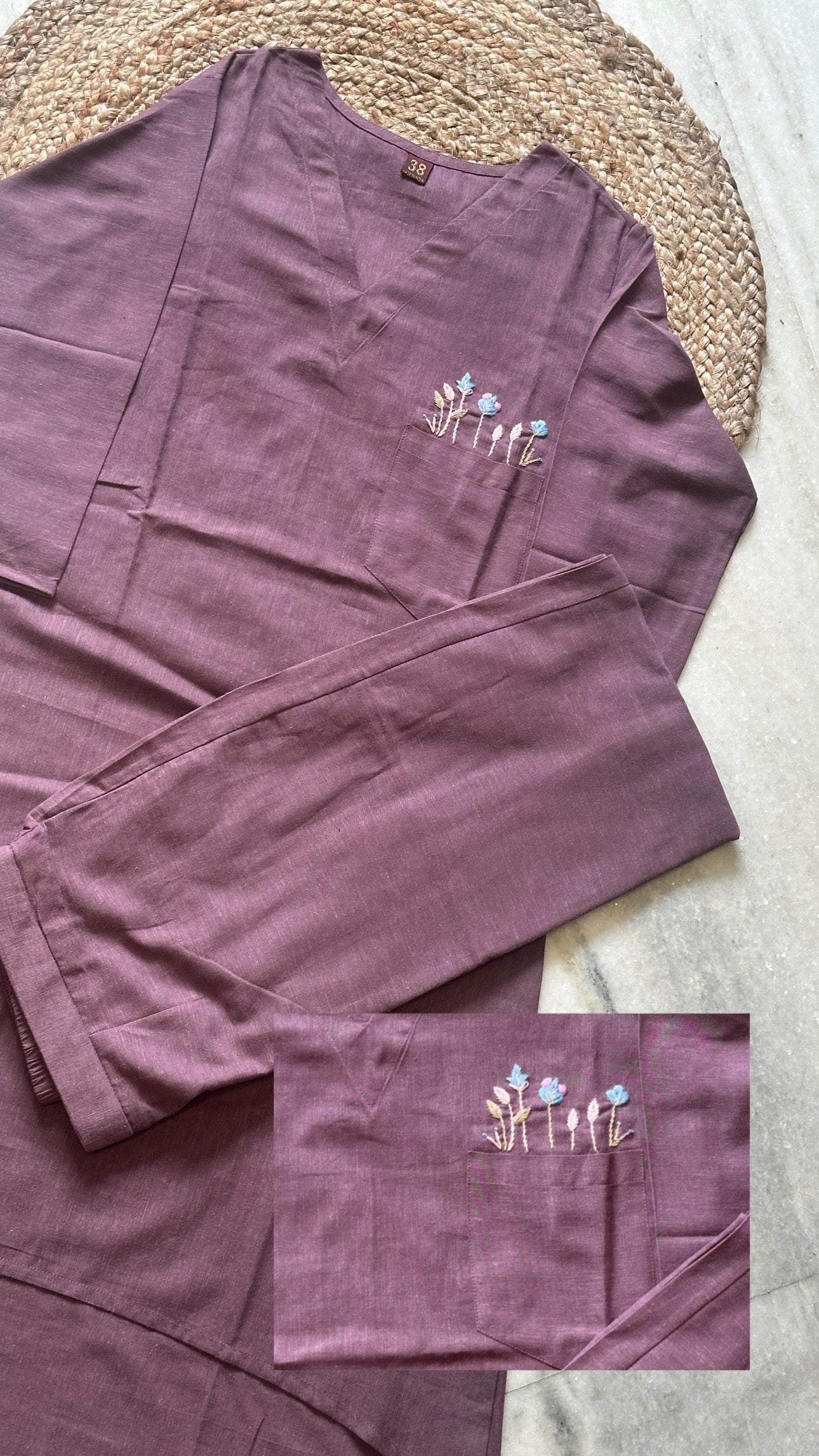 Linen Cotton Pocket work Co-ord Set