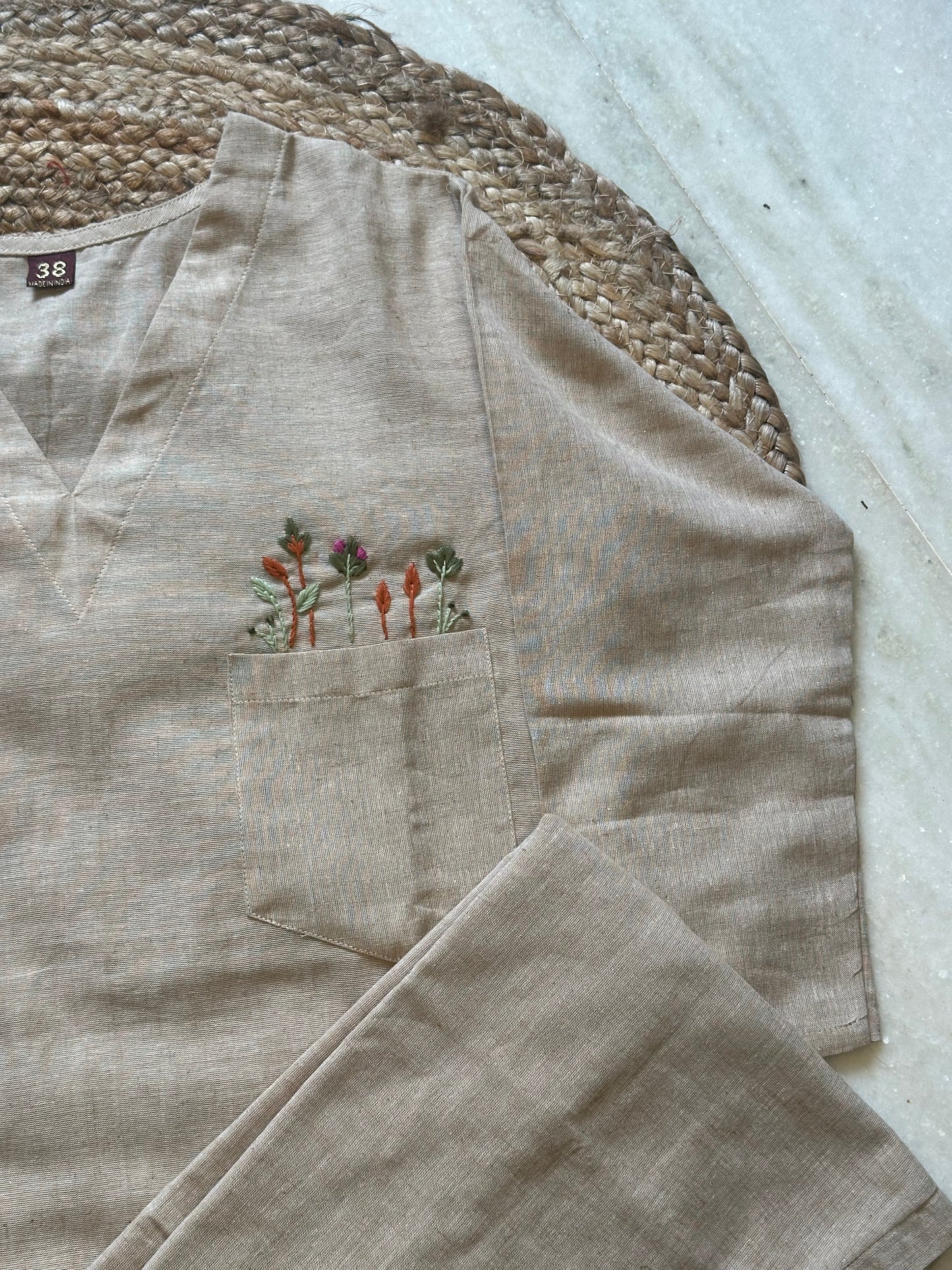 Linen Cotton Pocket work Co-ord Set